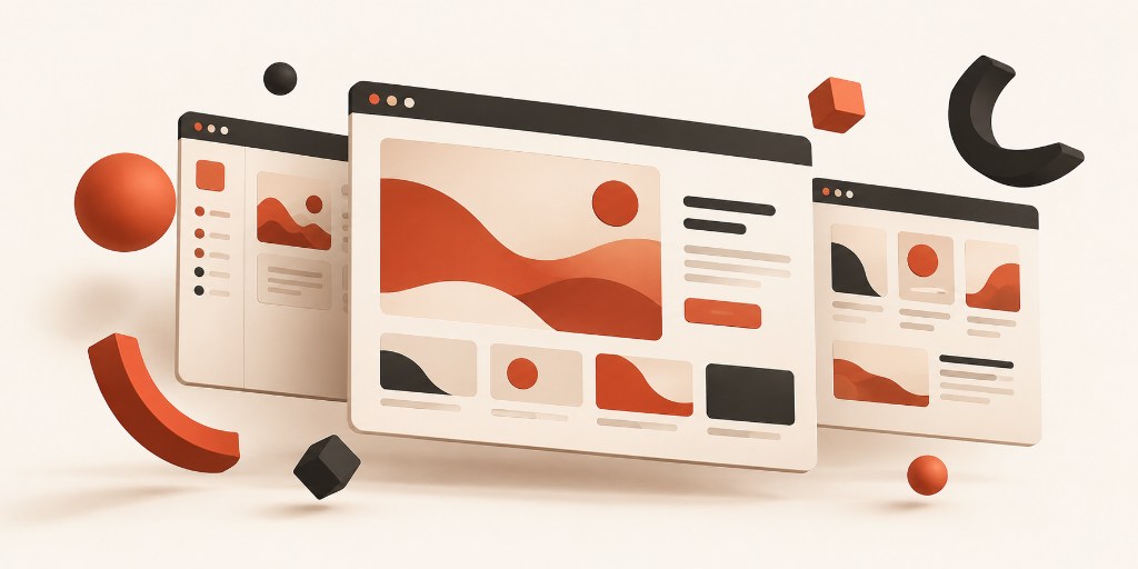 Abstract illustration of a website dashboard and app screens